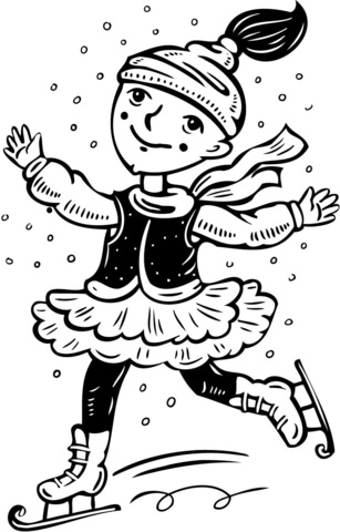 Girl Ice Skating Coloring Page